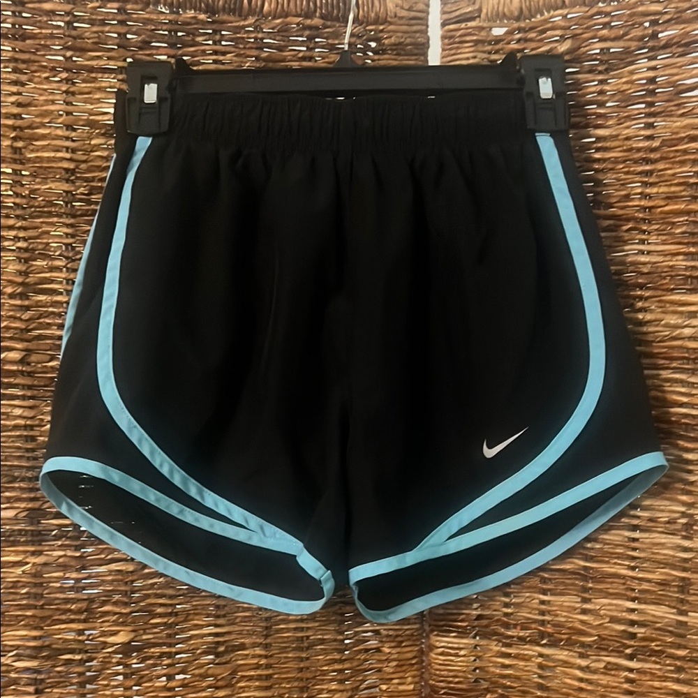 Nike Black Athletic Shorts with Baby Blue Piping